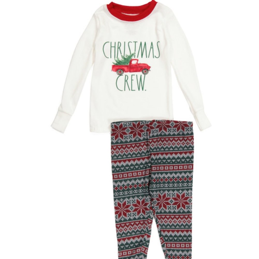 RAE DUNN Toddler 2T Holiday Pajamas Christmas Crew PJ Set Red Truck Tree